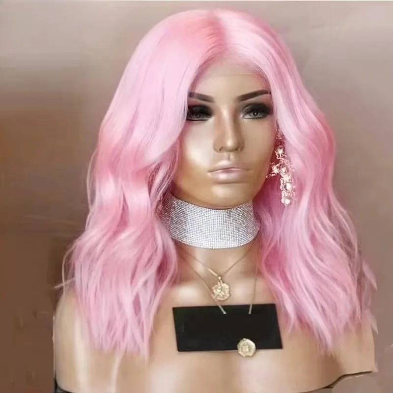 Pink Wig Short Bob Wig Loose Deep Wave Lace Front Wig 12Inch 13X4 HD Synthetic Free Part Glueless Heat Resistant Daily Cosplay