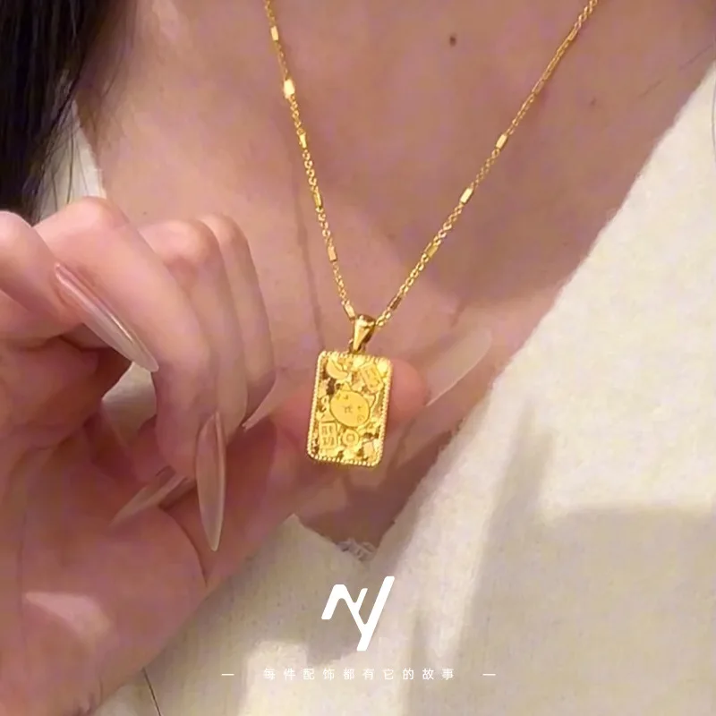 A 24k gold necklace sparkles with a dazzling, shimmering effect. This 999 pure gold Fortune Cat pendant necklace is designed for