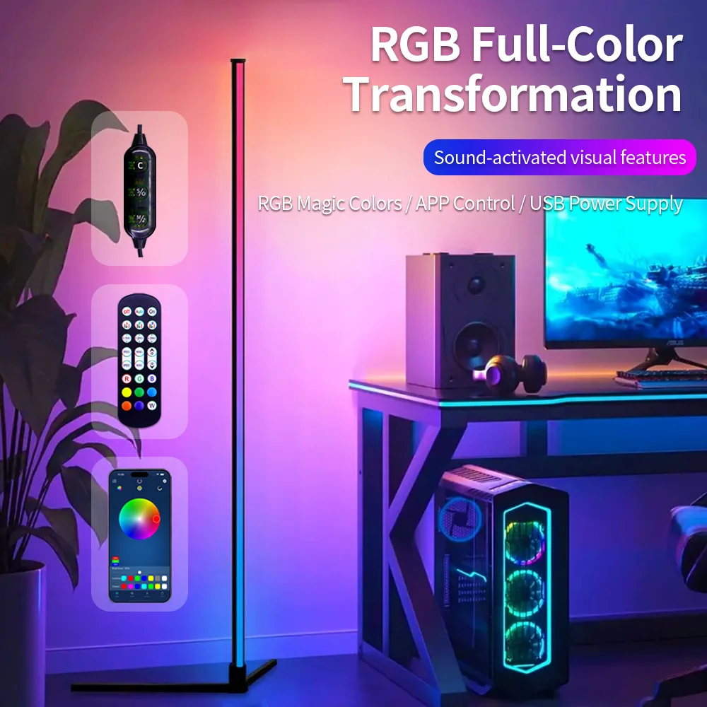 

RGB Bluetooth Corner Floor Lamp for Living Room and Gaming Room Pickup Rhythm Atmosphere Light for Home Party Corner Decoration