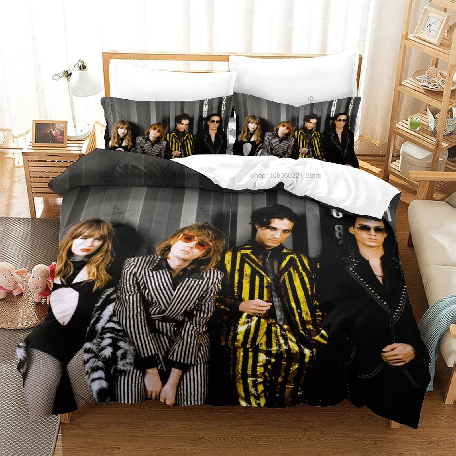 

Maneskin Duvet Cover + 2 Pillowcases, Famous Italian Rock Band Print Bedding Set Soft Fabric Bedroom Decor Gift for Rock Music