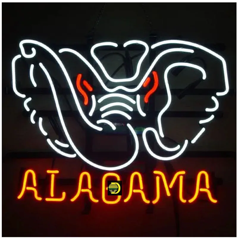 Neon Sign For Alabam Neon Wall Sign Elephant Room Window Wall Lamp Decor Brand Car Logo Decorate Restaurant Handmade glass TUBE