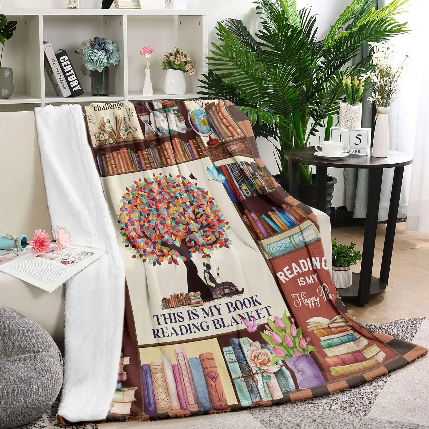 Reading blanket for book lovers, soft lightweight kids blanket, librarian gift, bookworm gift blanket, blankets for beds