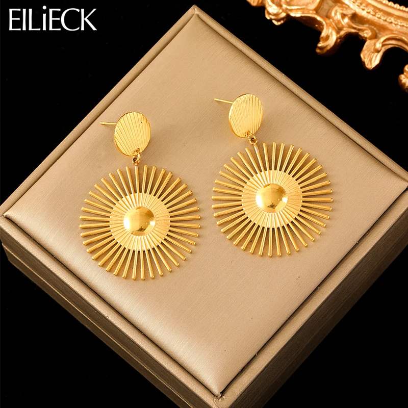 EILIECK 316L Stainless Steel Gold Color Sunflower Dangle Earrings For Women Fashion New Holiday Gift Ear Drop Jewelry Bijoux