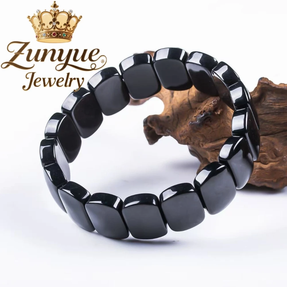 Natural A Grade Black Jadeite Plain Tablet Bracelet Rectangular Hand Row Bangle Unisex Jadeite Jewelry Daily Outfit Collection