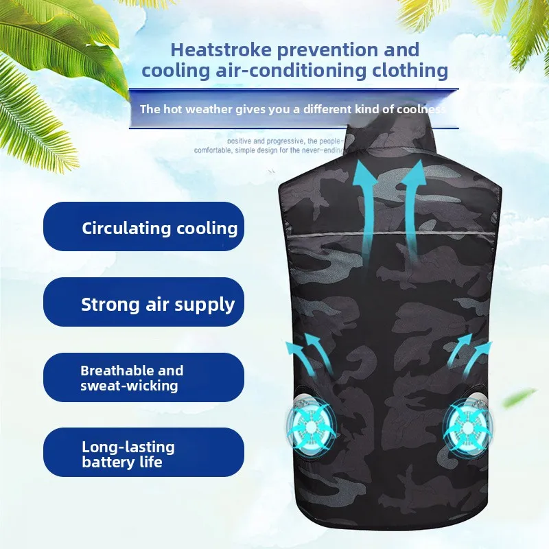 Summer Tooling Fan Clothes Sleeveless Vest Outdoor Cooling Heatstroke Cooling Air Conditioner Clothes