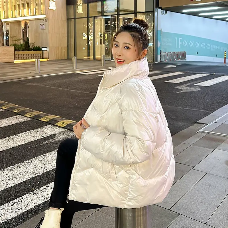 Parkas curtas femininas inverno quente macio gola harajuku moda simples casacos casuais na moda estilo coreano solto casaco