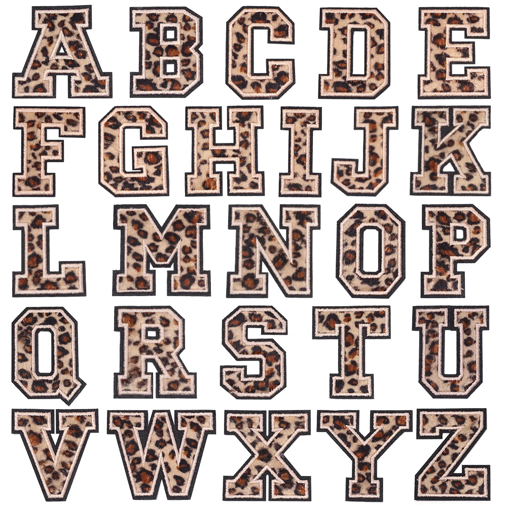 3/26 Stück A-Z Englische Alphabetbuchstaben Abzeichen Patches Leopardenmuster Applikation Stickerei Aufbügelbare Aufkleber für DIY Kleidung Hut Dekoration – Detail 2