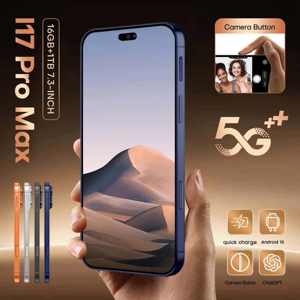 

2026 NEW i17 Pro Max Cheap Smart 5G Dual Card 7.3HD Global Edition Original 8000mAh Battery Android Facial Recognition Function
