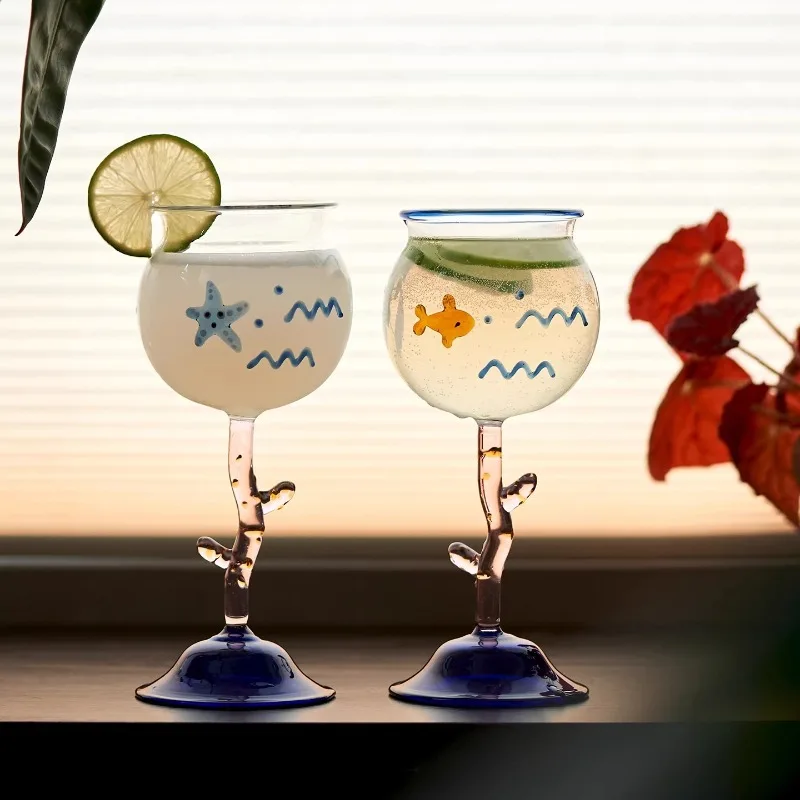 Creative Wine Glass 3D Ocean Pattern Cute Goblet Beer Glass Artistic Design Unique Bar Home Drinkware Household Goods