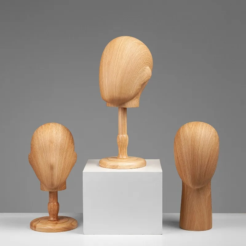 Light Wood Grain Mannequin Head Stand Wig Eyeglass Hat Display Rack Retail Accessory Storage Organizer Boutique Display Prop