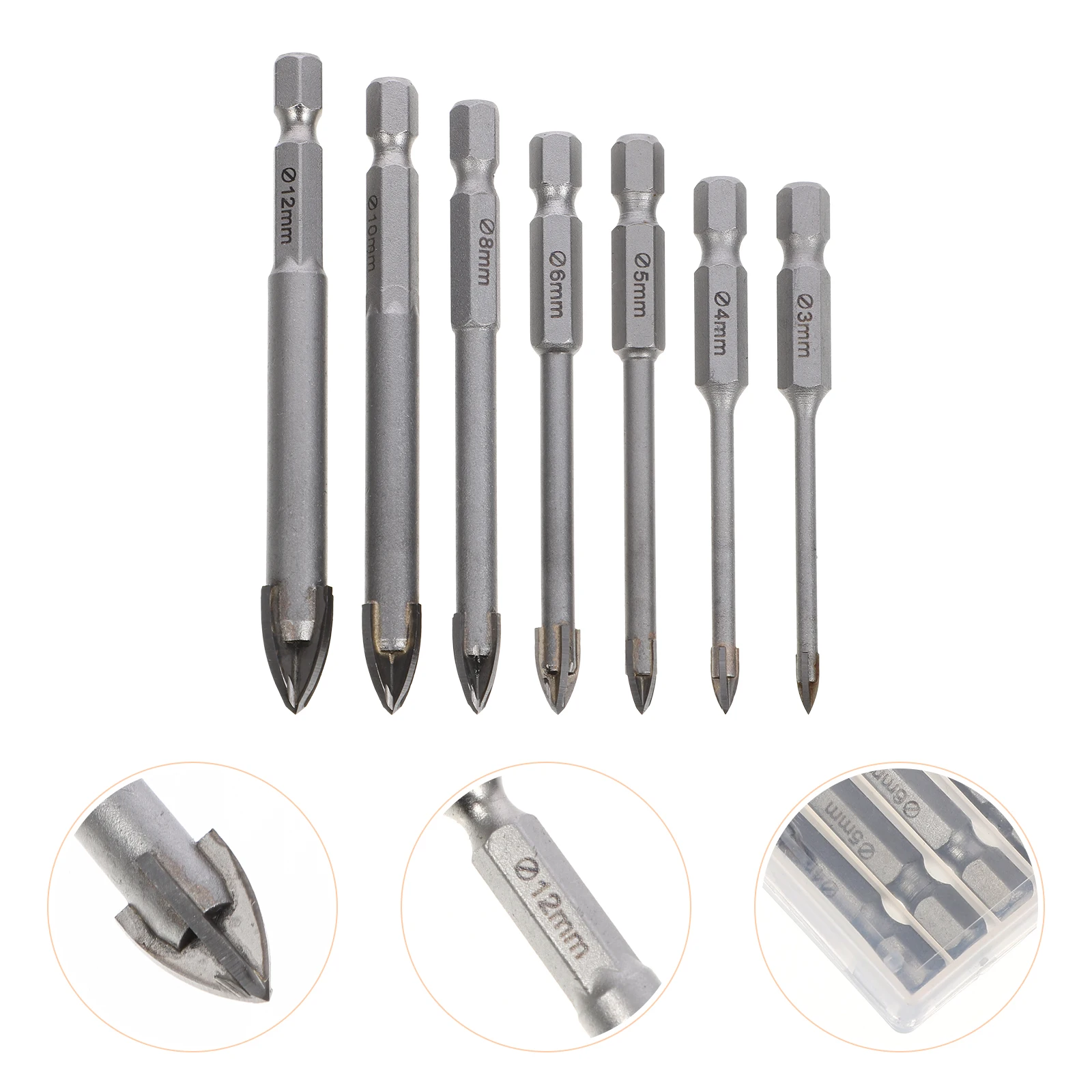 

7 pcs Cross Drill Bits 3/4/5/6/8/10/12mm Gold Tile Glass Hole Carbide Triangle Ceramic Brick Concrete Drilling Tools