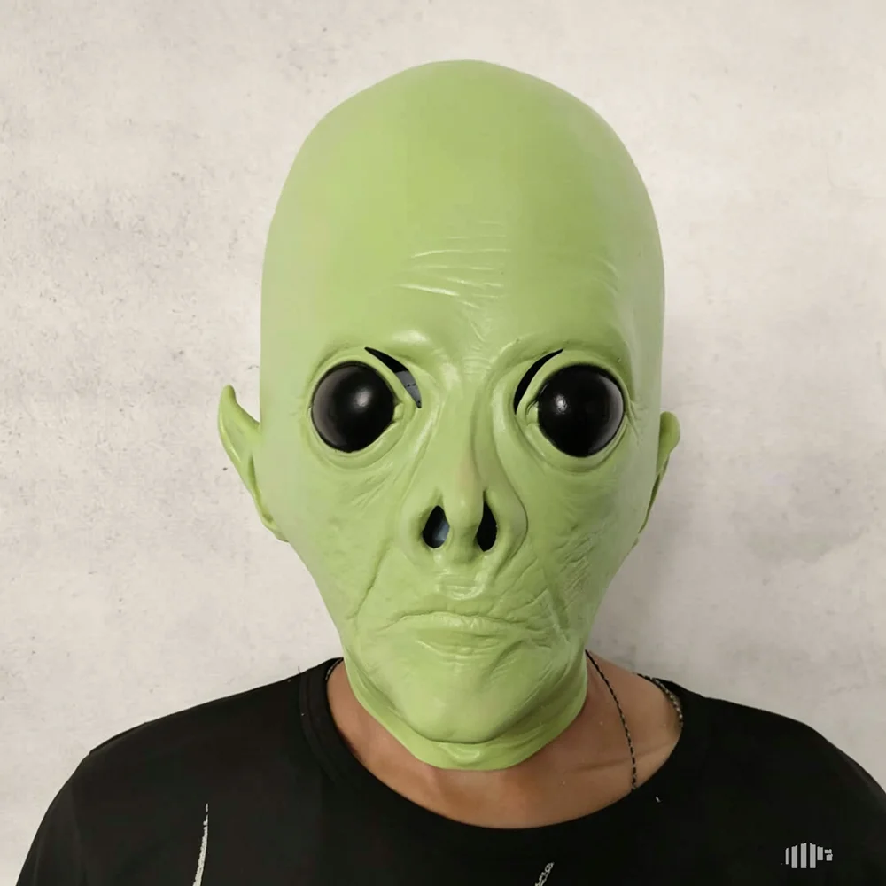 Realistische Alien-Vollkopf-Latexmaske mit Großen Augen Sci-Fi-Kreatur-Kopfbedeckung für Halloween-Cosplay, Maskerade-Party und Kostümzubehör – Detail 3