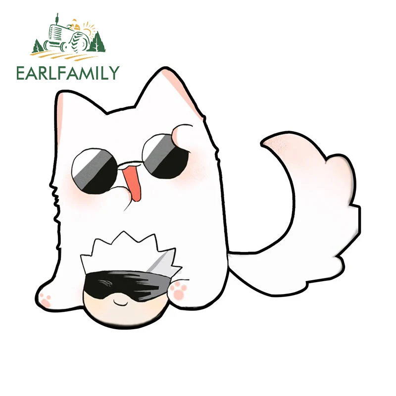 EARLFAMILY 13cm x 10.5cm for Gojo Cat meme Car Stickers Personality Cartoon Decals Occlusion Scratch waterproof Car Styling