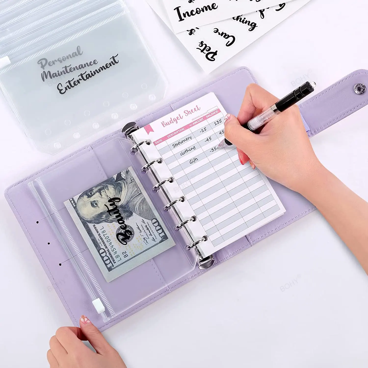 Good Material A7 PU Leather Budget Binder Notebook Cash Envelopes System Set Binder Pockets Money Budget Saving Bill Organizer