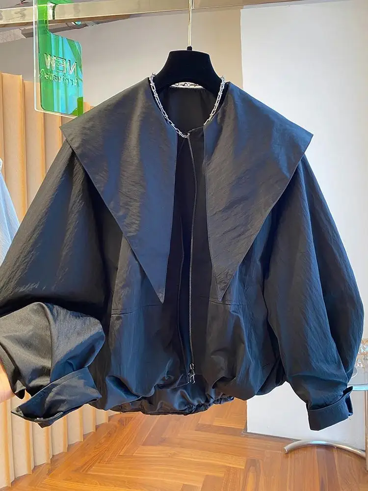 루즈핏 긴팔 샤프 칼라 여성 셔츠 가을 패션 플러스 사이즈 빅 칼라 탑 유럽 스타일 플러스 사이즈 여성 셔츠