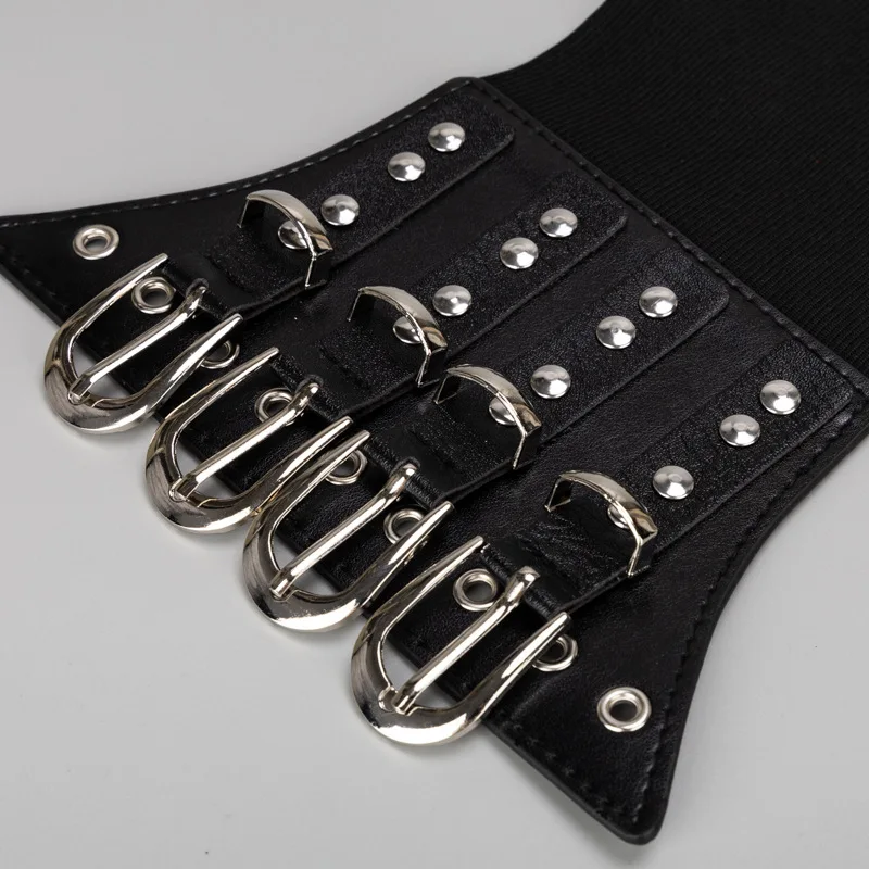 여성용 신축성있는 허리띠 버클 스터드 장식 겉옷 여성용 거들 프레스 버튼 연결 Cummerbund 의류 액세서리