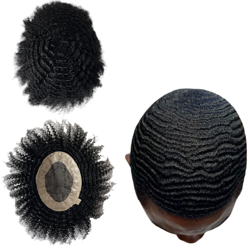 Treski z ludzkich włosów mongolskich # 1 Jet Black 6mm Wave Toupee 8x10 Mono Lace Unit dla czarnych mężczyzn