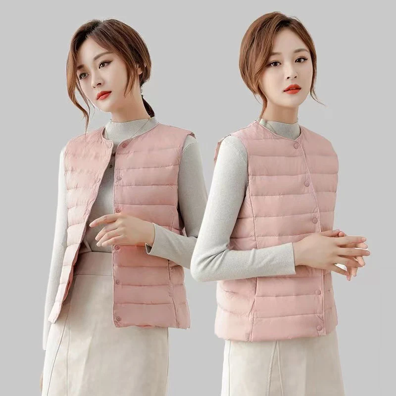 2025 novo ultraleve sem mangas colete de algodão feminino inverno embalável colete quente simples fino quente interior usar cardigan jaqueta senhora