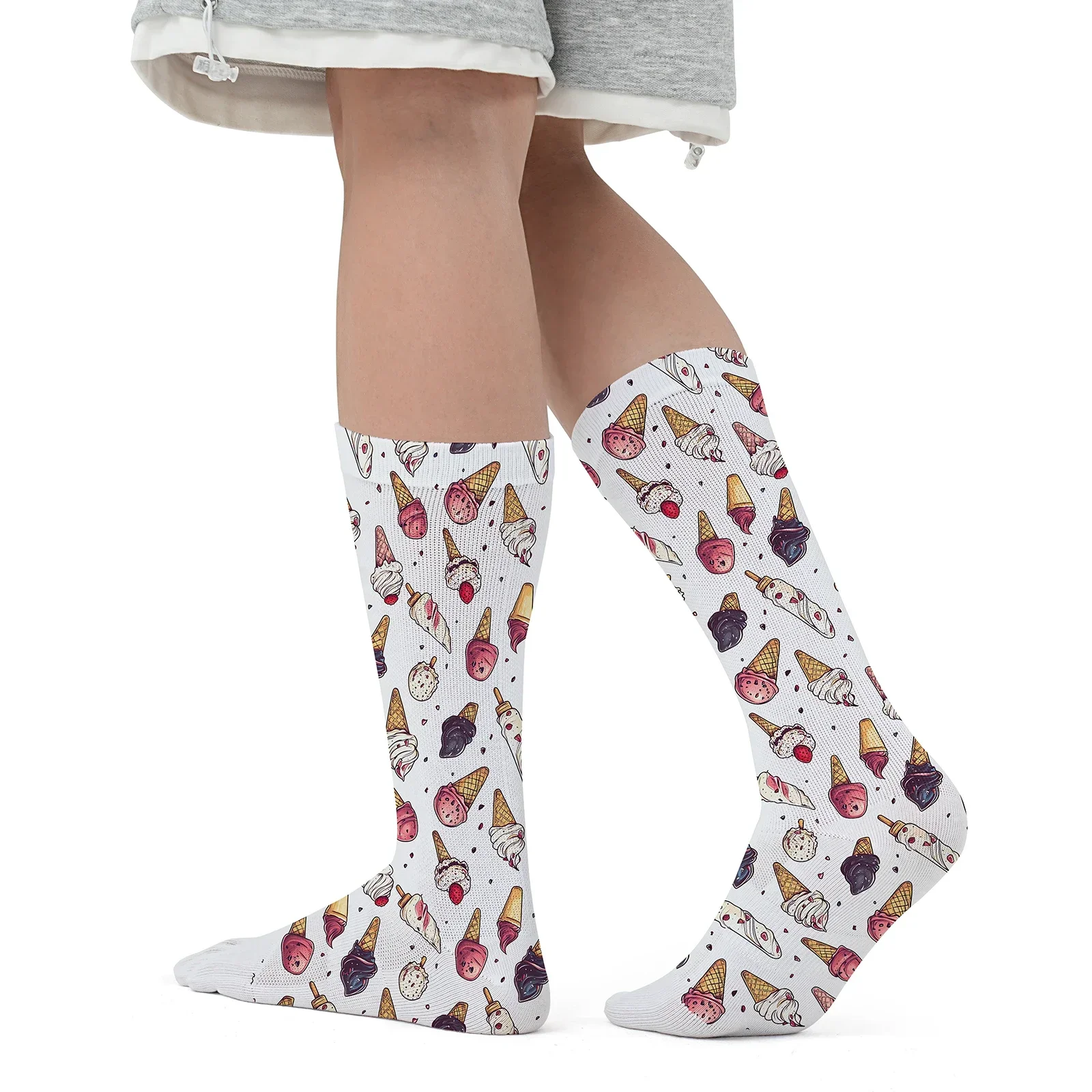 1 pair of ice cream cone print personality mid-cone sports fashion five-finger socks party elastic comfortable cute cartoon