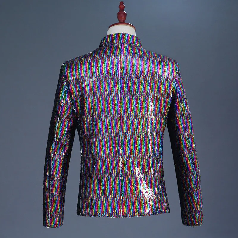 الرجال السترة أزياء المحكمة الملونة Flippable الترتر تونك ملهى ليلي DJ رئيس المغني المرحلة بار السترة الشعبية الرجال