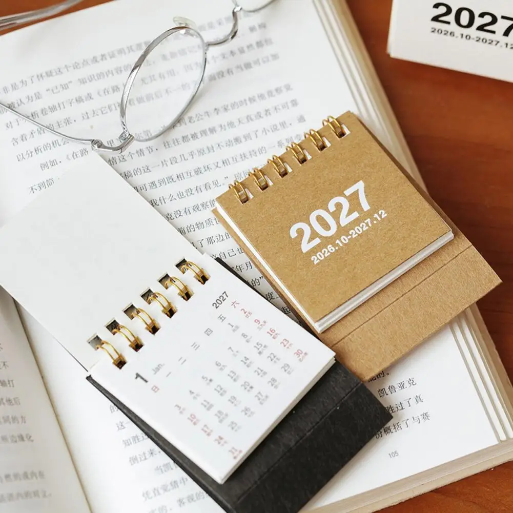 Academic Year Planner 2026 2027 2026-2027 Mini Desk Calendar 14-month Desktop Flip Calendar with Twin-wire Binding for Desk