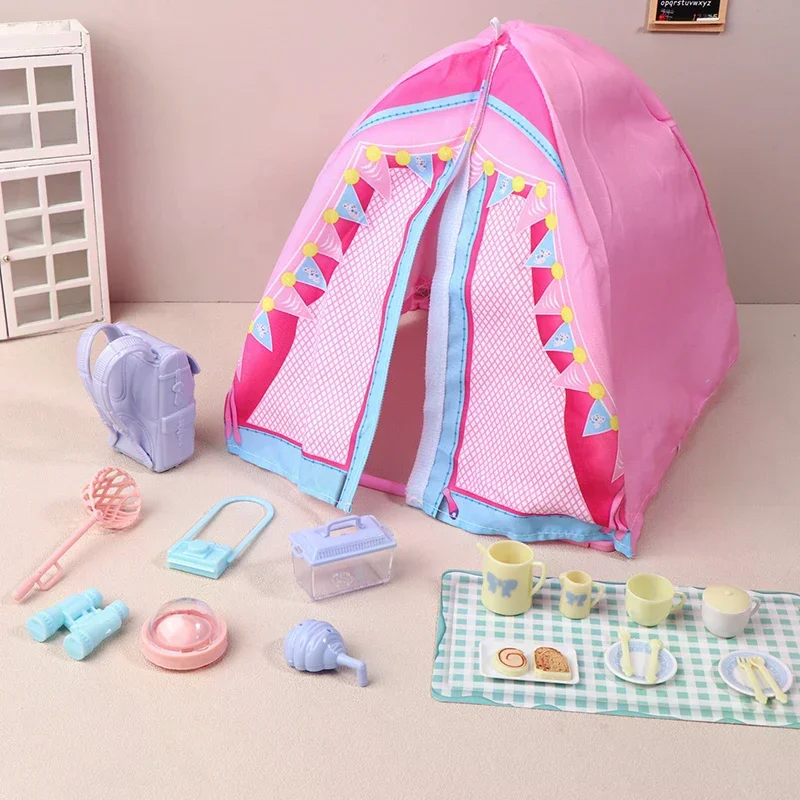 1/12 인형 집 시뮬레이션 텐트 캠핑 키트 모델 야외 피크닉 캠핑 액세서리 인형 집 장식 놀이 장난감 선물