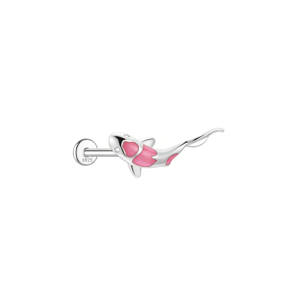 AIDE 1PC 925 Sterling Silber Glück Rot Koi Piercing Ohrring Für Frauen Geometrische Kette Zirkon Ohr Knochen Stud Ohrringe edlen Schmuck