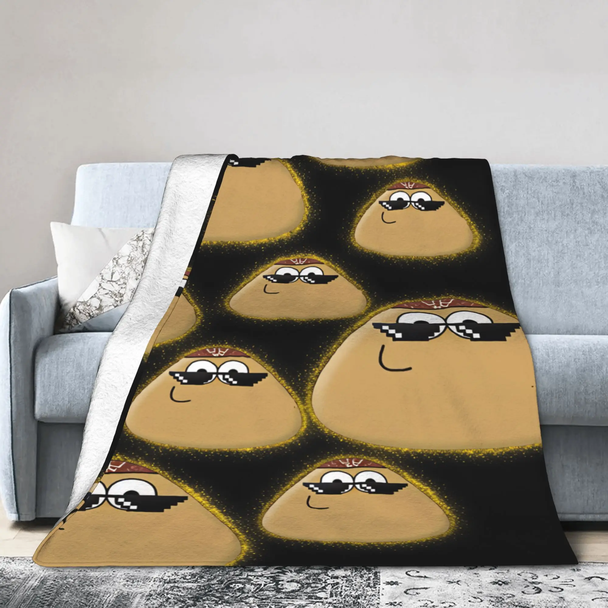 Soft Blanket Travel Office Pet Alien Pou Animated Television Throw Blanket Flannel Bedspread For Home Decor Funny Sofa Bed Cover