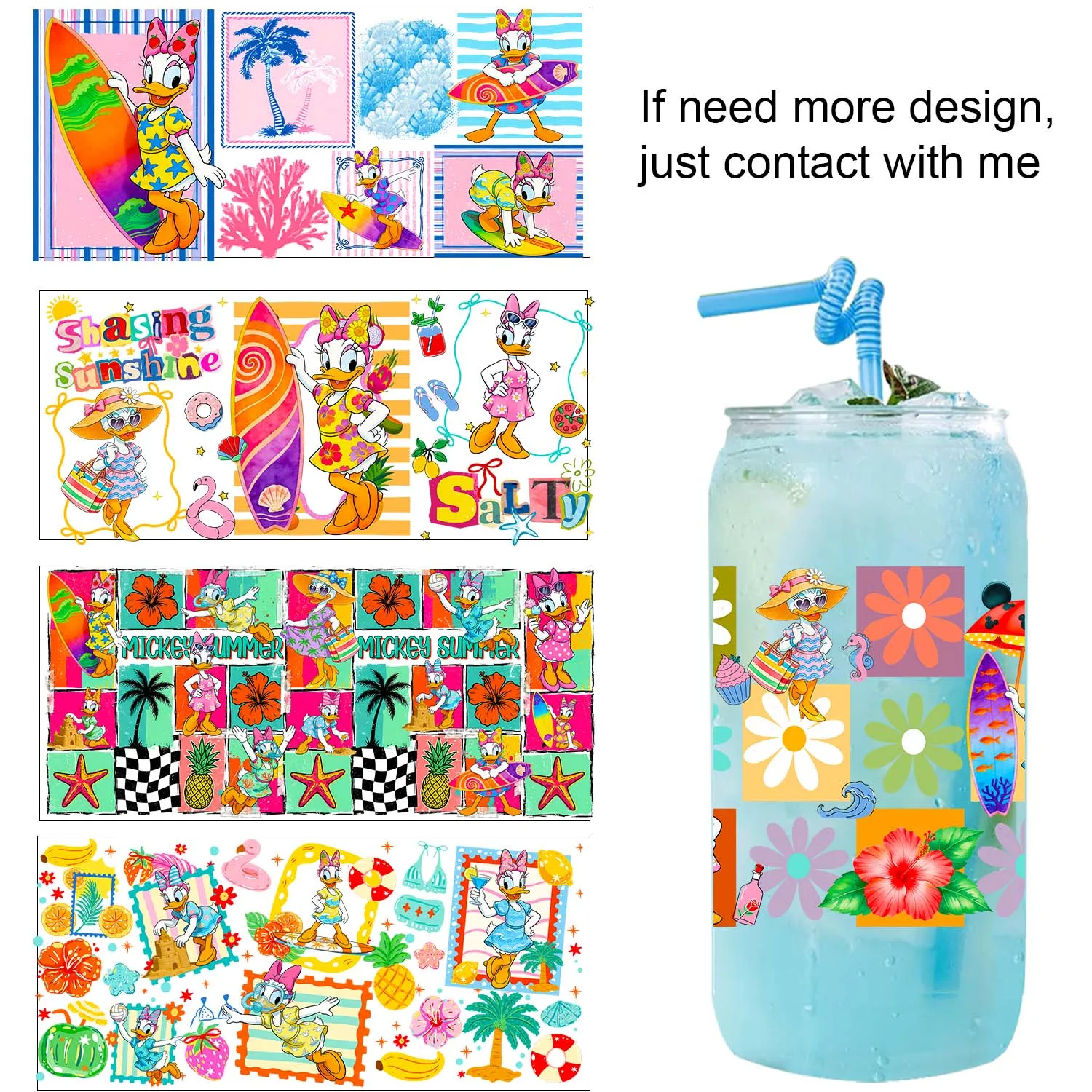 Summer Vibe Cute Cartoon Theme UV DTF Transfer Sticker DIY Decals 3D transfers uvdtf stickers 16oz uv dtf cup wraps