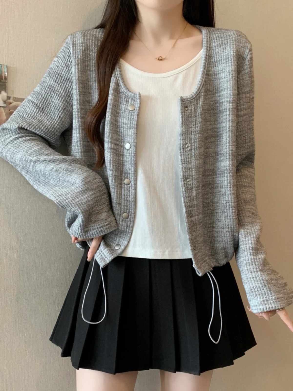 

Women's Knitted Cardigan Sweater Short Sleeveless Top And Bottom Set Long Sleeve Drawstring Spring Autumn plus Size Fashion