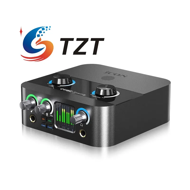 TZT ICON 2NanoS USB-аудиоинтерфейс Компактная живая звуковая карта с 2 входами и измерителем уровня с цветным дисплеем 1,3 дюйма