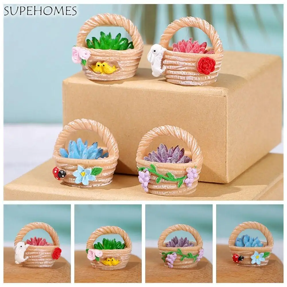 

DIY Desktop Decor Plant Pot Model Handmade Cute Flower Basket Model Realistic Resin Miniature Flower Pots Desk Ornament