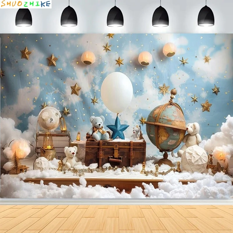 استحمام الطفل حفلة عيد ميلاد سعيد خلفيات للتصوير الفوتوغرافي الوليد الاطفال منطاد الهواء الأميرة الغابة الاستوائية صورة خلفية BB-07 #2