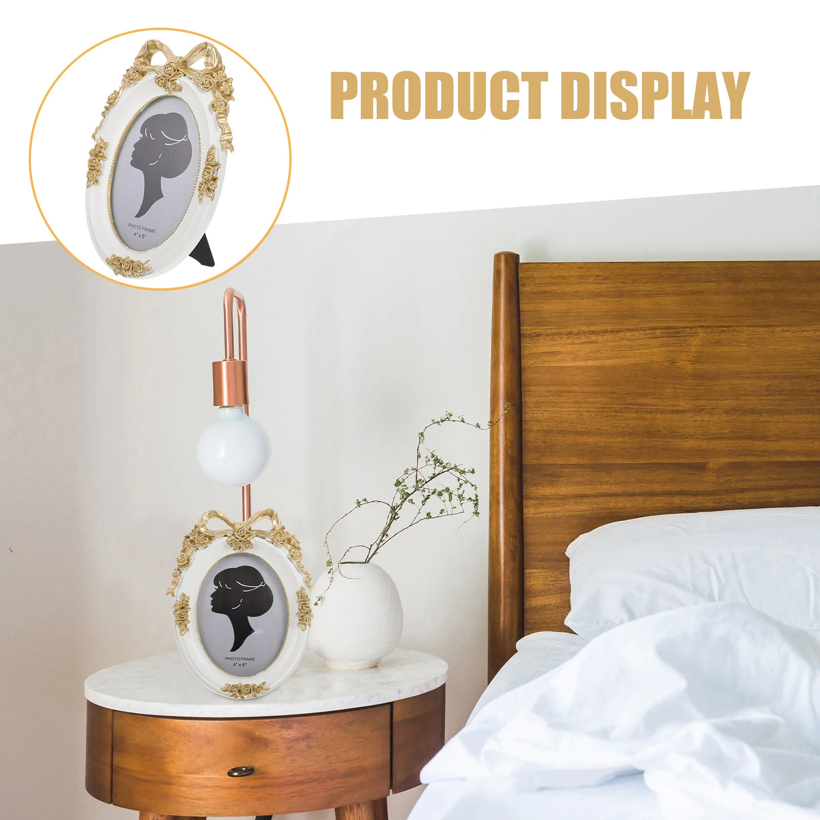 

Chic Resin Picture Photo Frame Bow Accent Decor for Study Room Counter Top Desk Display Home Wall Art Frame Accessory