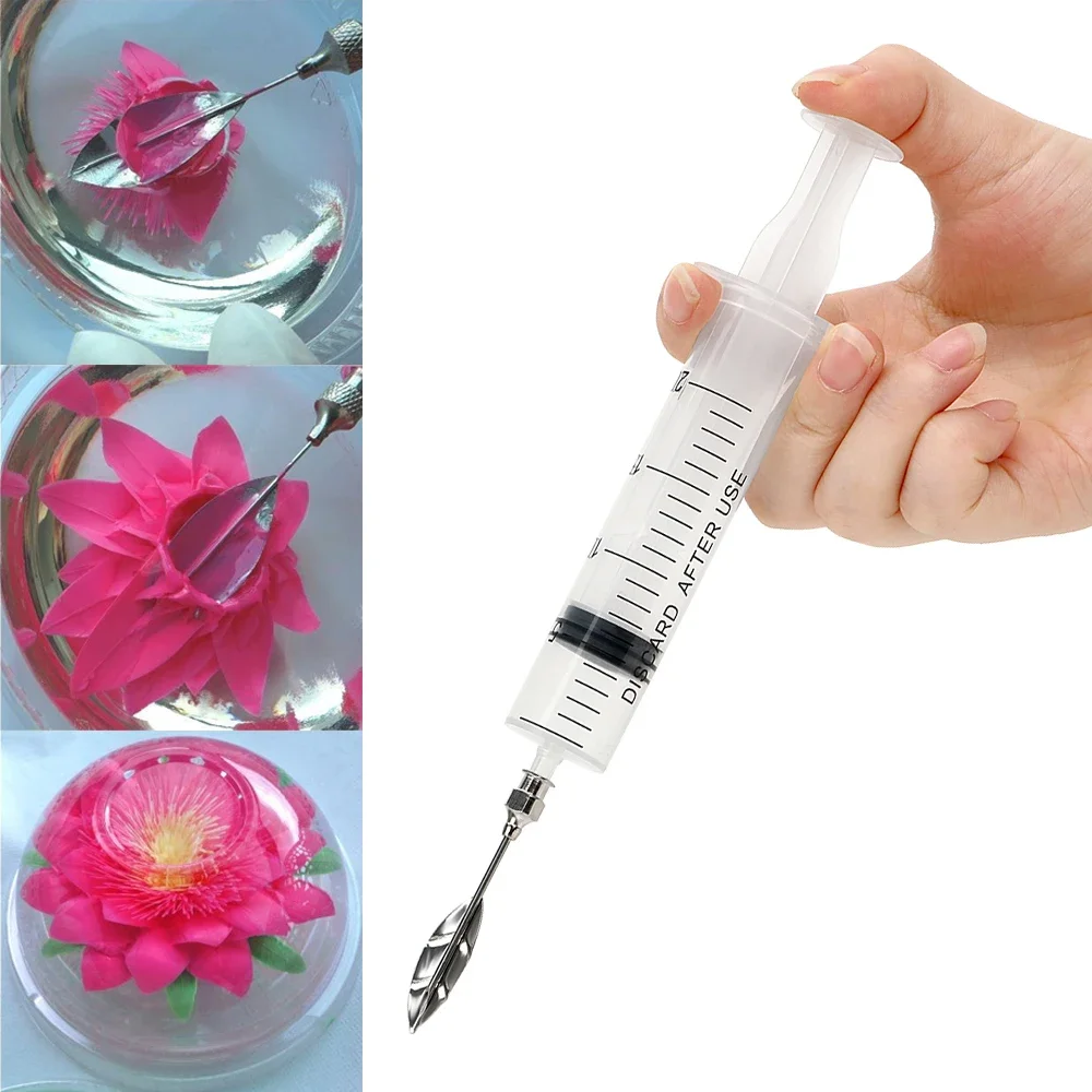10pcs Pudding Nozzle +1 Syringe Cake Decorating Tools Flower Jelly Gelatin Art Bakeware