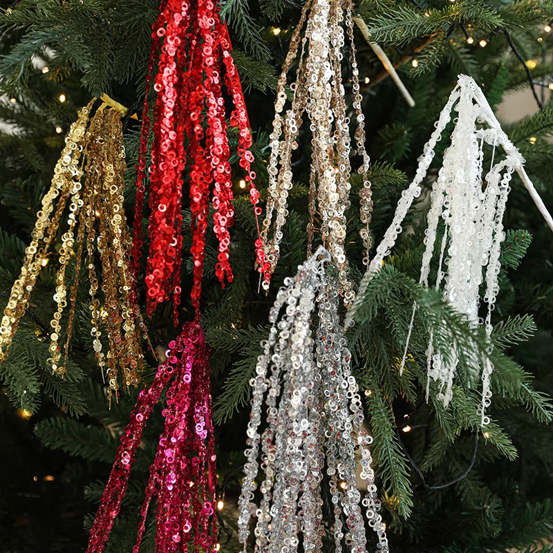 Christmas Branch Sequins Glitter Tassel Pine Branches Artificial Wheat Ears Flowers Christmas Tree Decorations Hanging Ornaments