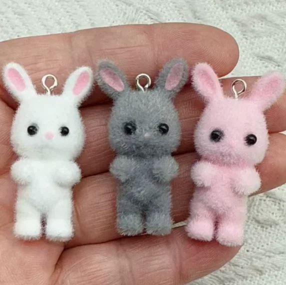 10 pcs Resin Flocking Cute Rabbit Charm Pendants Craft Perfect  DIY Earrings Bracelets Neck Handmade Craft Supplie