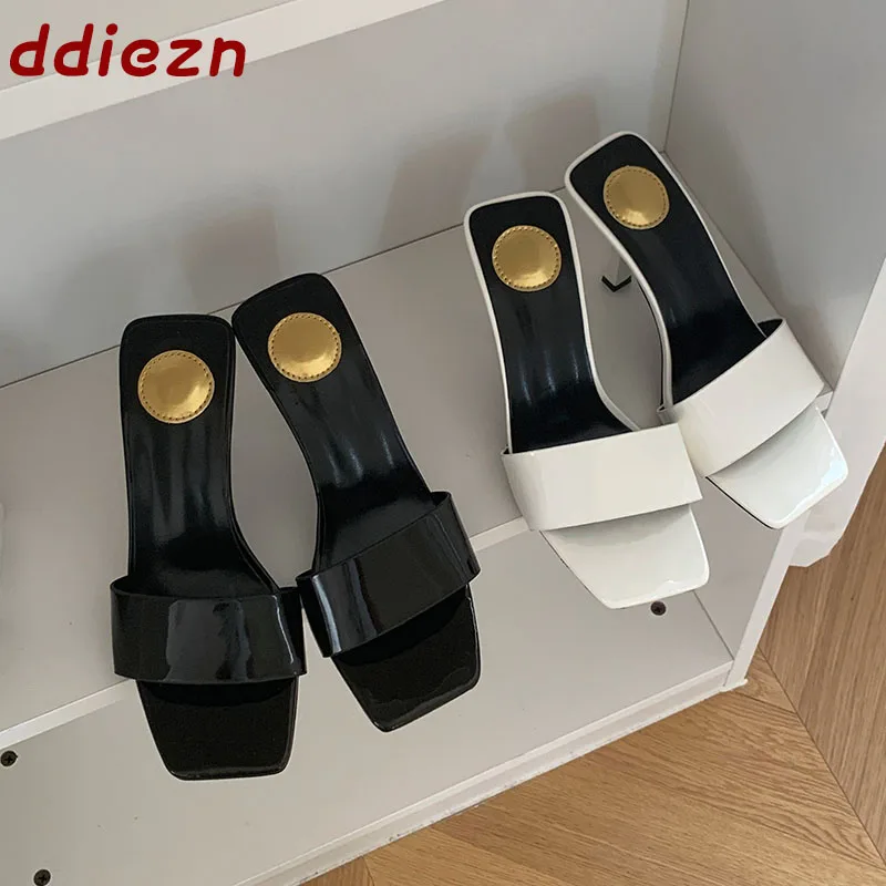 

New In 2026 Fashion Square Toe Elegant Women Thin Heels Pumps Shoes Female Slides Sandals Casual Ladies High Heels Shoes