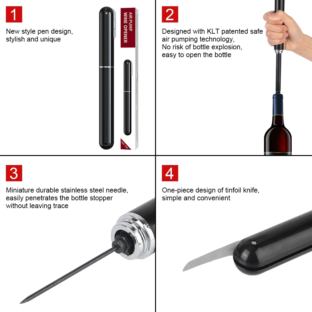 Wine Opener Corkscrew Openers with Foil Cutter Air Pressure Corkscrew Cork Remover Air Pump Wine Bottle Opener