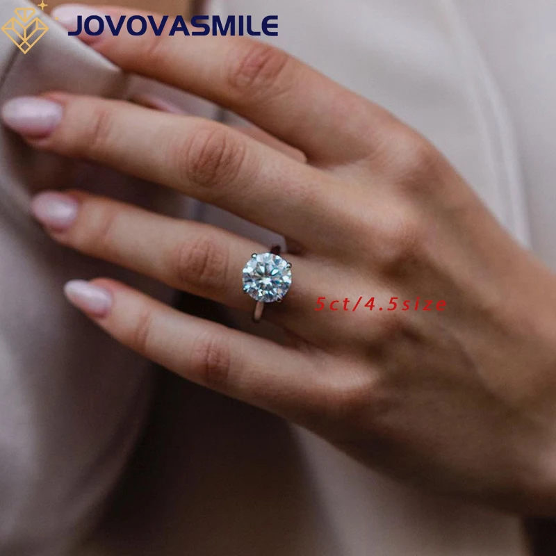 JOVOVASMILE 18k Gold Engagement Ring Moissanite Wedding Ring 5 Carat 11mm Round Brilliant Cut 585 Solitaire Rings