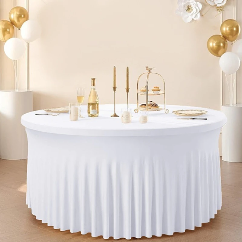 

Wedding Decoration Europe America Style Spandex Tablecloth Round Elastic Dustproof Skirt Thickened All Season Use Table Cover