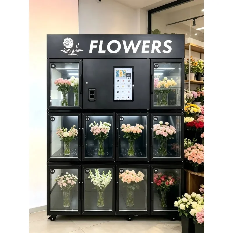 Factory Direct Smart Flower Vending Machine 110-240V Credit Card Anti-Fog Heated Glass SDK Function 8-Piece Capacity