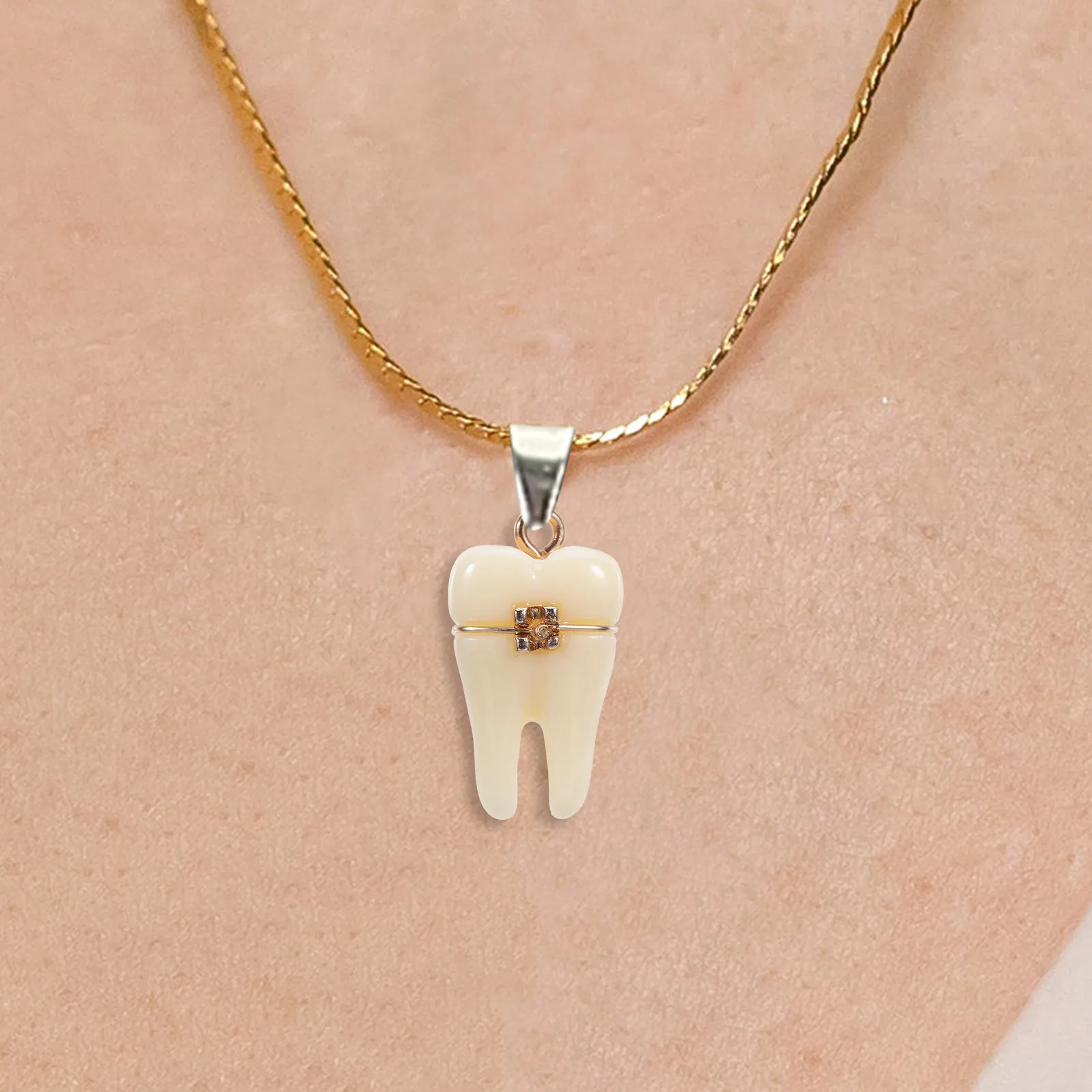 

5pcs Tooth Pendant For Jewelry Making Realistic Resin Teeth Charms With Brace Diy Craft Findings Supplies For Necklace