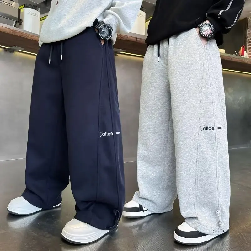 

Осенние повседневные штаны для мальчиков, детские свободные хлопковые спортивные штаны, 120-170, темно-синие, серые брюки для детей, весенняя детская одежда, 2025 г.