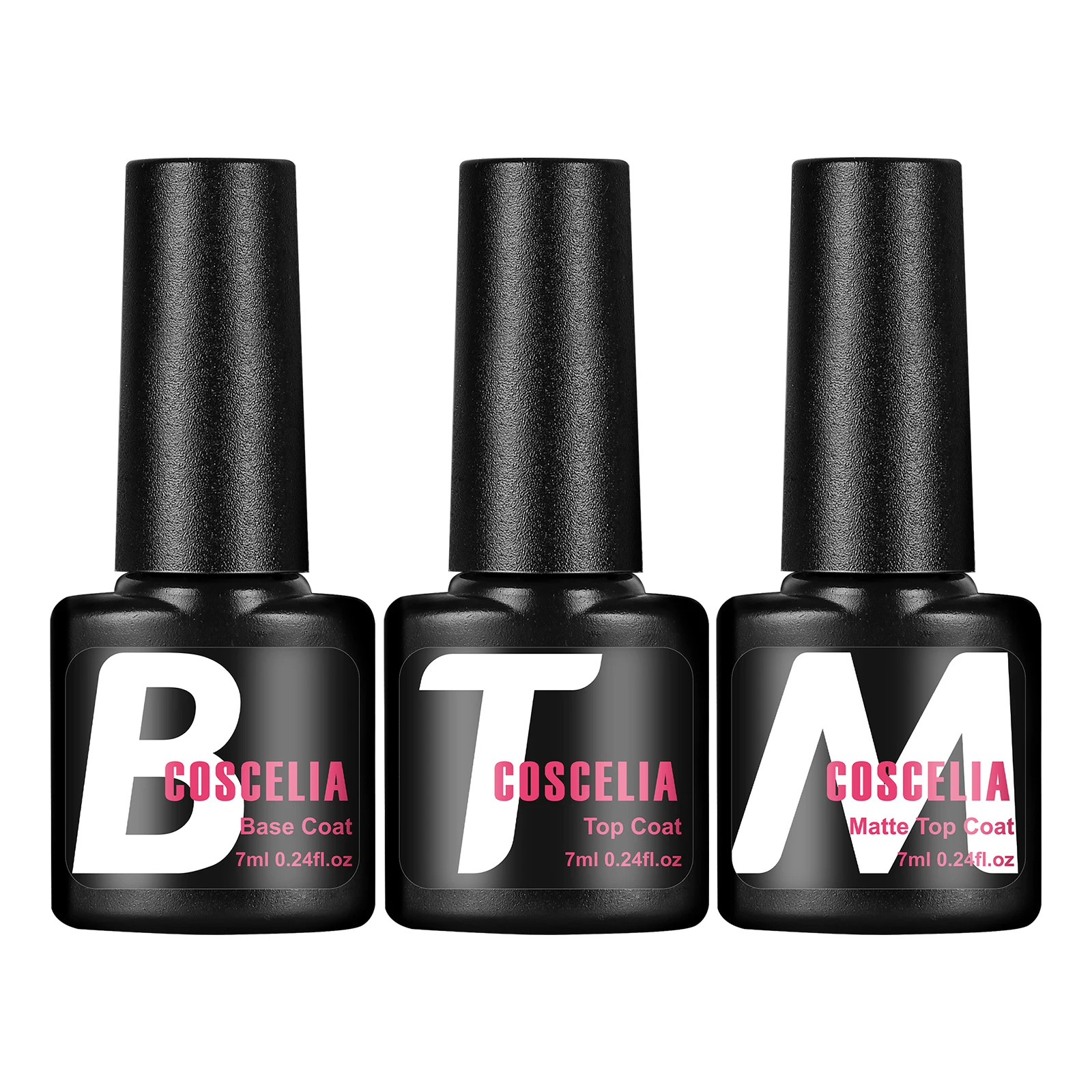 Coscelia base de esmalte em gel para unhas, casaco superior fosco, conjunto de 3 peças, 7ml, sem limpeza, casaco superior brilhante, qualidade de salão de beleza de longa duração