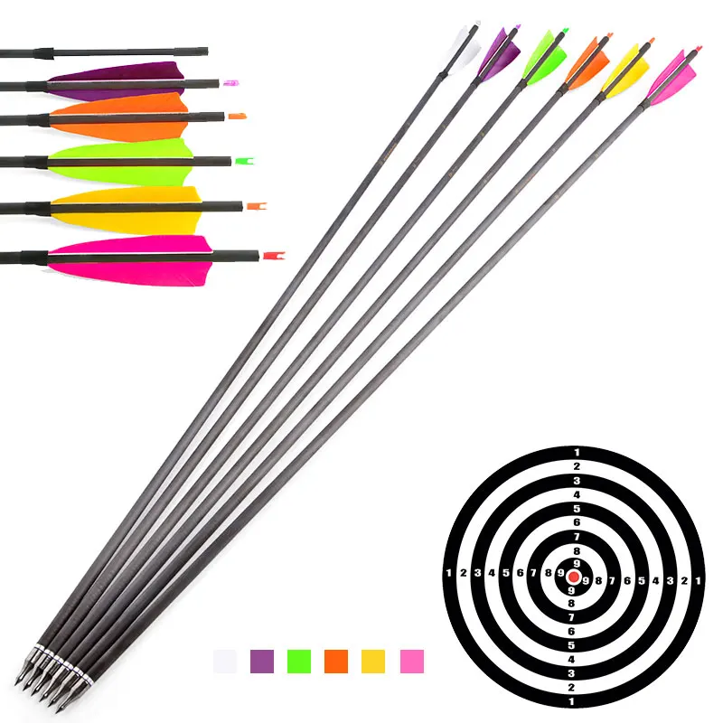 6/12pcs 35inch Archery Pure Carbon Arrow Spine500 with Natural Turkey Feather ID 6.2mm for Recurve/Compound Bow Hunting Shooting