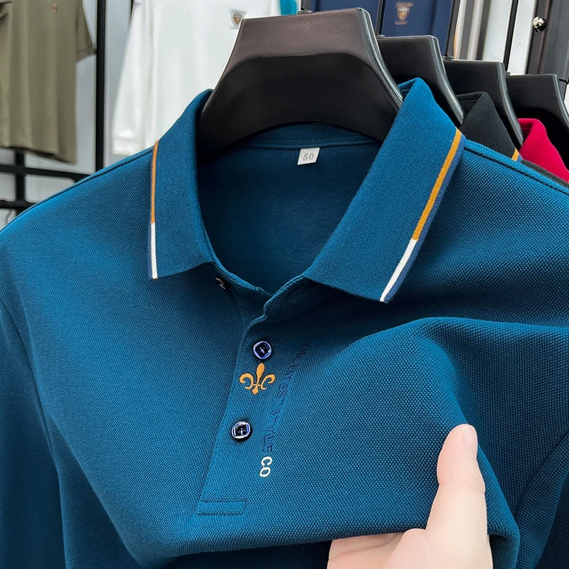 High end brand 100% cotton polo shirt men\'s high-quality fashion embroidery long sleeved t-shirt men\'s new style top in spring