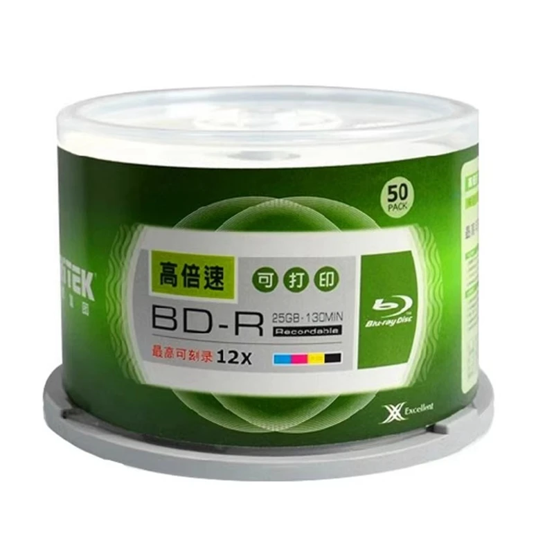 1PCS Ritek BD-R 12X 25GB Printable Blu-ray Blank Disc Recordable 1-12X 130Min Recording Blu-ray disk