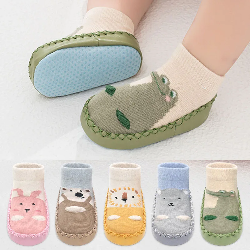 Baby Boys Girls Anti Slip Slipper Shoes Winter Cotton Socks Cute Cartoon Animals Kids Todderls Children Floor Walking Slippers