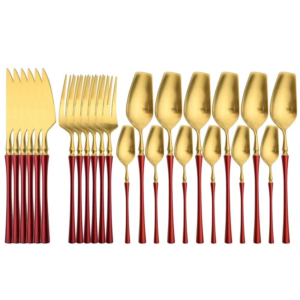304 Stainless Steel Red Gold Sets Tableware Dinnerware Set Matte Kitchen Knives Forks Spoons Set Flatware Silverware Wedding Set